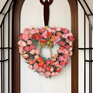 Valentine's Day Realistic Rose Heart Wreath, Indoor Flower, Wedding Decoration, Home Decor, Holiday Gift, Suitable for Christmas, Easter, Mother's Day