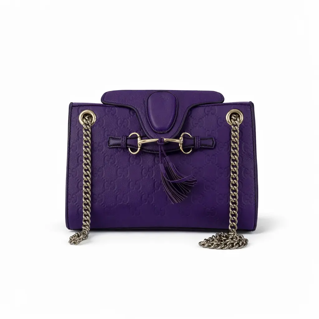 Pre-owned GUCCI Calfskin Shoulder Bags BJ1101404030 Emily Purple GG Monogram Small Size
