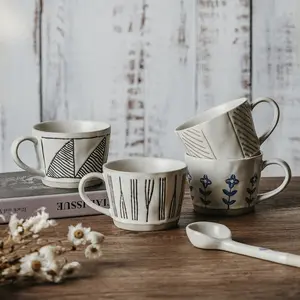 Ceramic Mug Set, Modern Art Geometric Pattern Coffee Cup & Saucer & Spoon & Spatula Set, Drinking Cup for Home Office Use, Tea Cup, Iced Coffee Drinkware, Drinkware