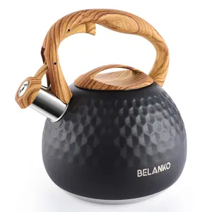 BELANKO 2.7 Quart / 3 Liter Stainless Steel Whistling Tea Kettle for Coffee Milk, Gas Electric Applicable - Black