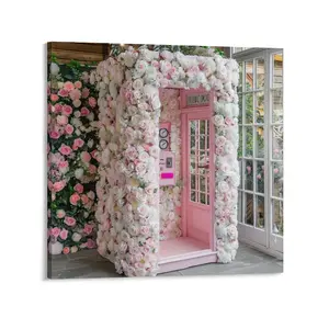 Modern Art White Rose Canvas Posters Wall Art Prints Romantic Love Pink Telephone Booth Home Wall Aesthetic Living Room Bedroom Office Decor Festival Gift