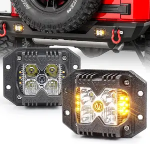 Flush Mount LED Pods, Combo Offroad Driving Lights With Separate Amber Solid/Strobe Side Shooters, Backup Reverse Cube Working Light for Truck Jeep ATV SUV 4x4