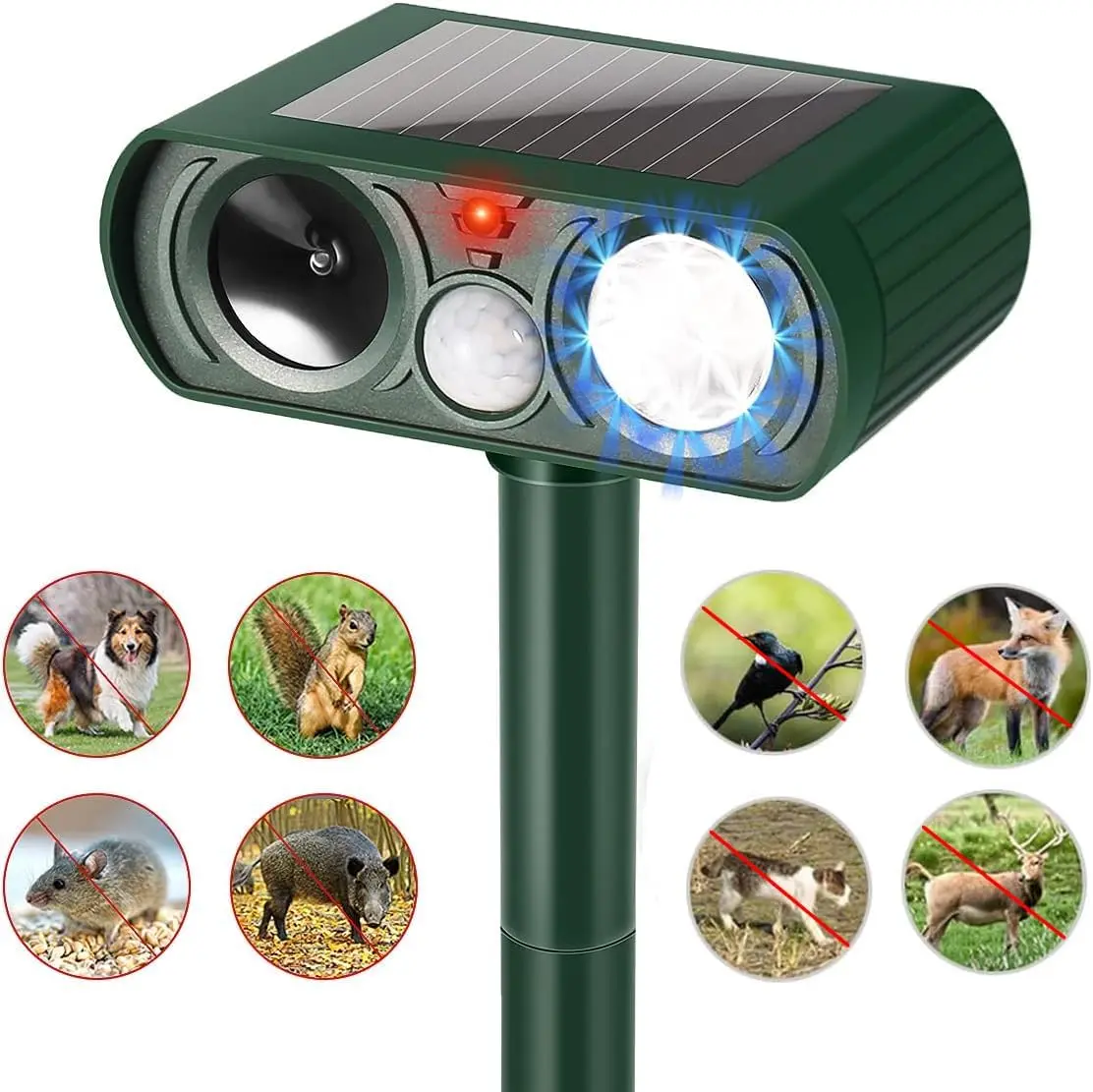 Solar-Powered Ultrasonic Pest Repellent Device with Motion Sensor & Flashing Light, Weatherproof Outdoor Home Supply for Farm, Garden (1 Pack) – Deters Cat, Dog, Coyote, Bird, Skunk, Snake, Raccoon, Rabbit, Squirrel