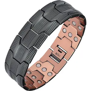 Feraco Copper Bracelet for Men,3X Ultra Strength Magnetic Bracelets,99.99% Pure Copper with 3500 Gauss Neodymium Magnets,Adjustable bull ring bracelet Trendy Jewelry