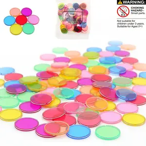Plastic Counters with Ferromagnetic Ring, 19mm Transparent Bingo Chips, Colorful Counters for Bingo Game Cards, Math Learning, Classification, Pattern Recognition