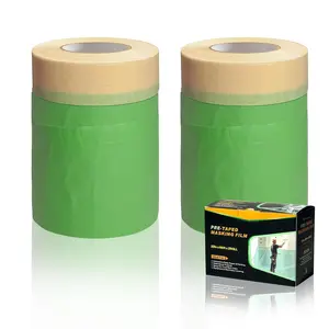 Thickened Pre-Taped Masking Film, Masking Tape Painters Plastic,  Protection Film Masking Master for Auto  Walls Furniture, 22" x 66'(2 Rolls)