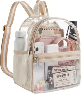 Missnine Anti-Theft Transparent Mini Backpack, Event Safe Bag with Cute Pom-Pom Ball for Stadium, Sport and Concert Use, Transparent Bag