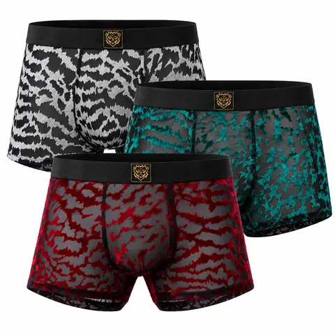 Men's Boxer Briefs 3-Pack, Printed Trunk Underwear with Contoured Pouch, Breathable Mesh Design, Stretch Waistband, Mid-Rise Fit for Everyday Comfort