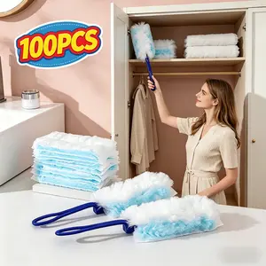 100-Pack Disposable Electrostatic Duster Refills with Handle, Dust Magnet Cleaning Tool for Home & Office, Traps Pet Hair & Dust, Multipurpose Home Care Supply 2026