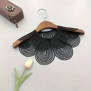 Women's Black & White Rope- Large Wave Shawl Collar Fake Collar - Polyester Versatile Fashion Accessory for Dresses, ps, Jackets - Hand Wash/Dry Clean, Outfit Enhancer, Decorative Embroidery, Intricate Embroidery-P4RV