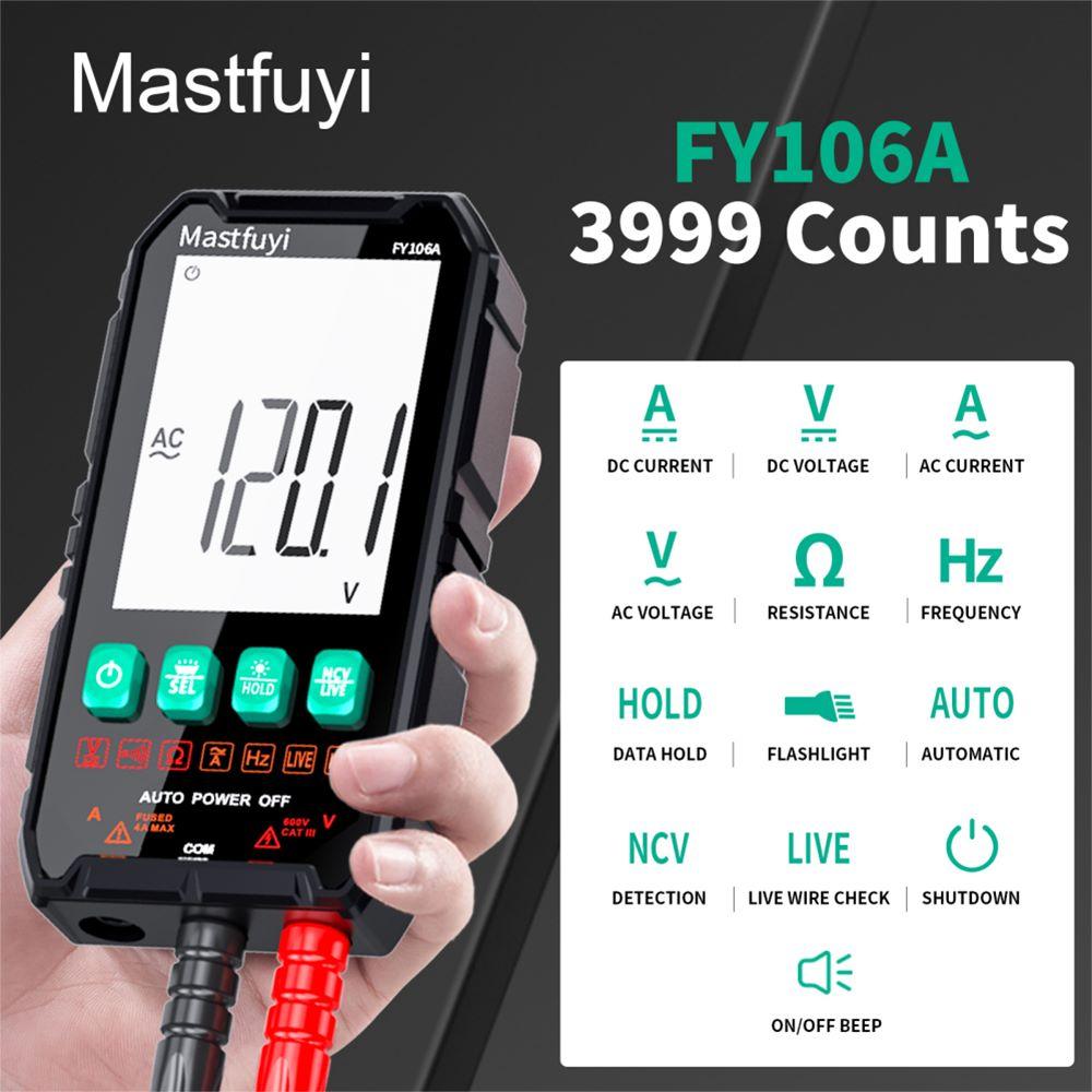 FY106 Smart Multimeter Mini Digital Multimeter 3999Counts Auto-Ranging CAT III 600V Professional Voltage Multimeter Multimeter Test Leads Multimeter Tester
