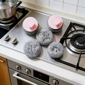 3 Handle/5 Brush Heads Kitchen Cleaning Set, Non-Damaging Pot Cleaner, Steel Wool Brushes, Essential Kitchen Tool, Durable & Effective