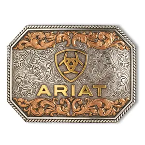 Ariat Buckle Rectangle Raised Logo Antique Silver and Gold