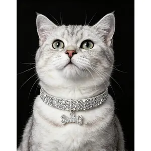 3 Rows Rhinestone Cat Collar, Elastic Crystal Dog Necklace, Cute Pet Jewelry for Small Breeds