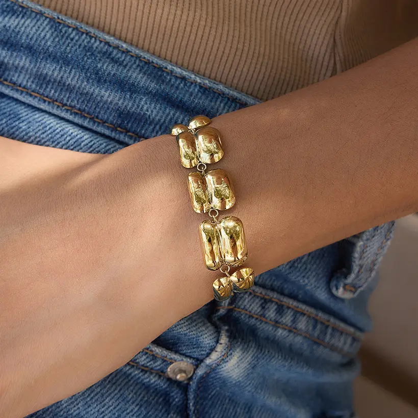 Emma's Heart Double‑Layer Wide‑Face Bracelet 316L Titanium Steel