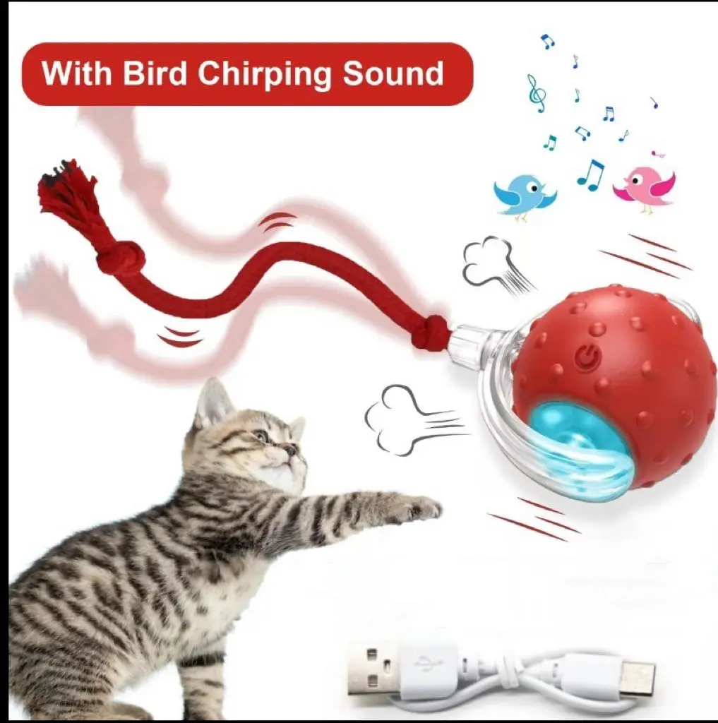 Cat&Dog Toy Interactive Ball with Bird Chirping Sound USB Rechargeable Anti-Depression Fun Gift for Cats&Dogs Smart Motion Sensor Anti-Lost Chew-Resistant Design Ultra-Quiet Operation Long-Lasting Battery Multi-Surface Compatibility,dog products, cat toys