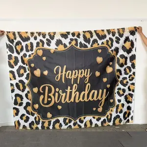Leopard Print Birthday Background Banner, Party Decorations Banners, 1 Count Elegant Birthday Party Decoration Backdrop, Wall Decoration for Home Party Anniversary, Ornaments, Wall Hanging Backdrop