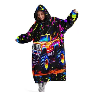 Hoodie blanket, wearable blanket, kart printed hooded wearable blanket, digital printed flannel blanket, soft and warm blanket suitable for sofa cover, air conditioning blanket, nap blanket, office, camping trip, Blankets for sofa, Portable Throw Blanket