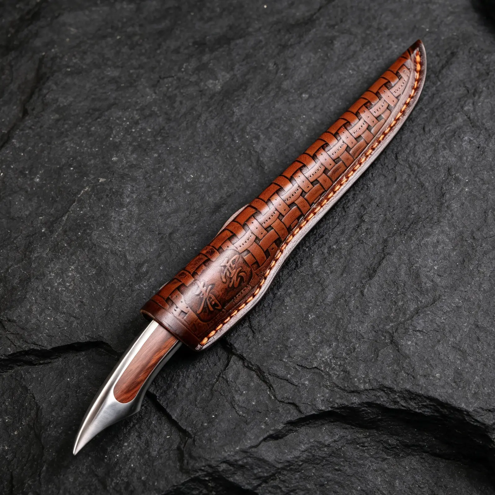 Handmade Wood Handle Survival Hunting Fixed Blade Knife + Leather Sheath