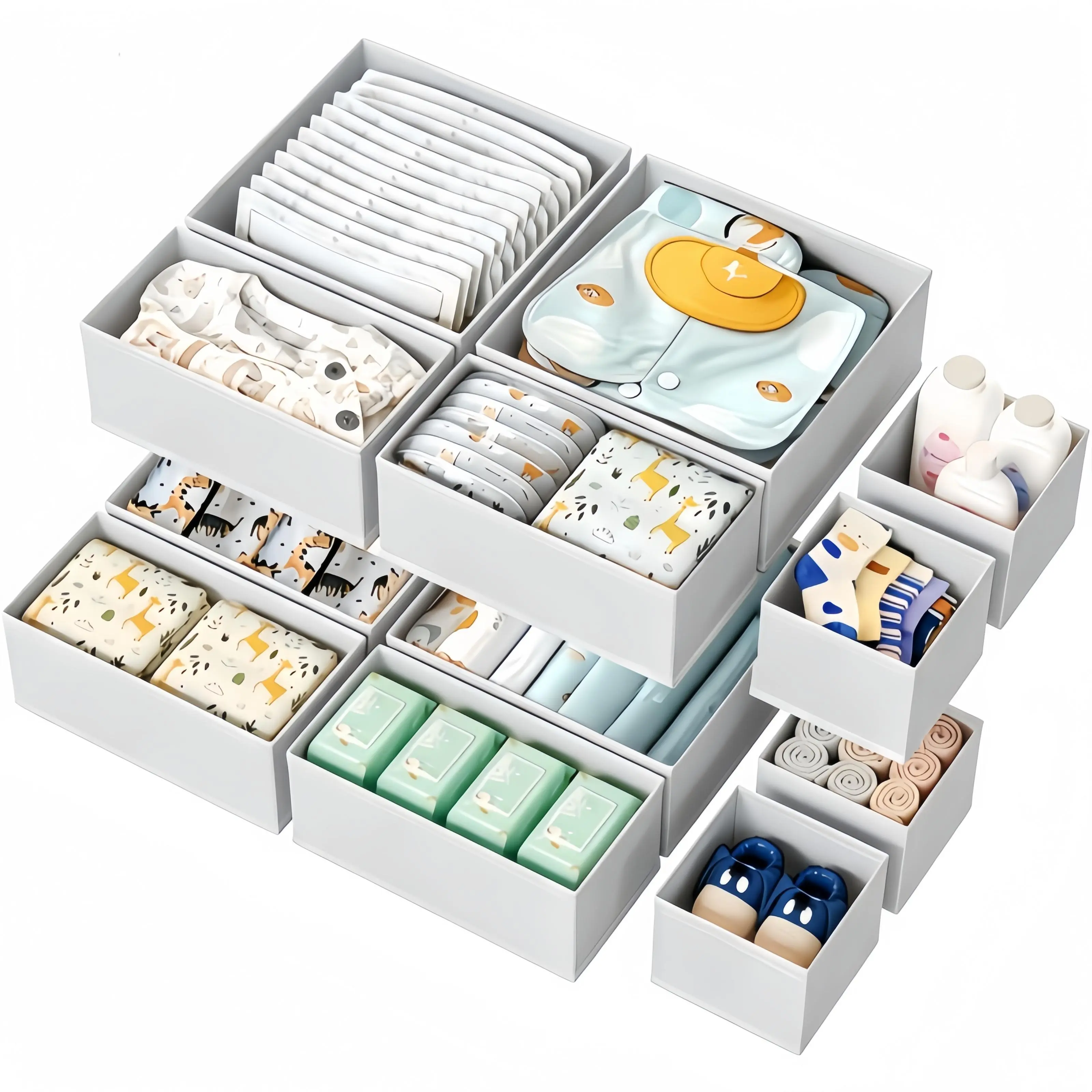 6-Piece Folding Fabric Storage Boxes Set with Drawers & Dividers - Cloth Open Closet Organiser Bins, Space-Saving for Bras, Lingerie, Fits Into Closet