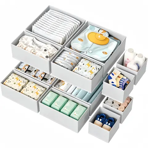 6-Piece Fabric Storage Organizers Complete Storage Set - Foldable Boxes with Drawers & Dividers, Closet Containers for Clothing Organization & Bras/Lingerie Quick Access Solutions