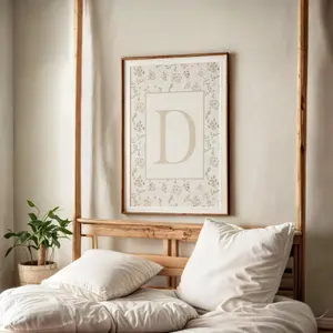 Vintage Alphabet Floral Neutral Color Poster, Personalized Preppy Initial Letter Wall Art, Monogram Nursery Coquette Print, Women Bedroom Poster Dorm Decor