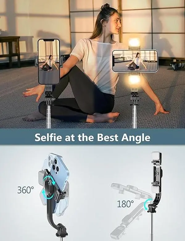 Stick Tripod with Light, 45' Selfie Stick with Wireless Remote, Portable Tripod Compatible with iPhone 15 Pro Max/15/14 Pro/14/13, Samsung S22/S23 Detachable Bluetooth