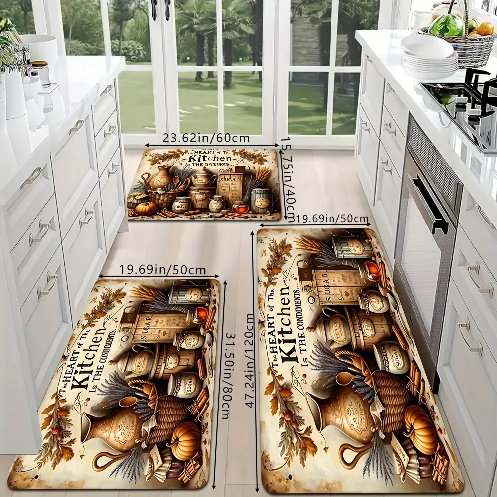 1pc Vintage Kitchen Scene Floor Mat, Durable Decorative Autumnal Rectangular Low Pile Soft Non-Slip Mat for Kitchen, Living Room, 47.24x31.50cm, Durable Decorative Mat