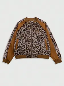 Men's Leopard Patchwork Faux Suede Jacket, Street Style American Letter Embroidery Coat, Fall Winter Fashion Outerwear