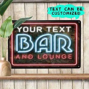 1pc 12x8" Aluminum Vintage-Style Bar Sign with Neon Neon Lights - Customizable, Durable Metal Wall Decor for Home Bar, Lounge, or for Man Cave - Ideal for Beer Enthusiasts and Loun