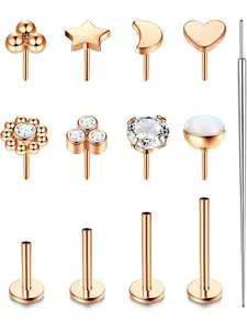16G/18G/20G G23 Titanium Labret Piercing Jewellery Labret Stud CZ Opal Flat Back Tragus Stud Lip Piercing Nose Studs Lip Bar Helix Piercing Medusa Tragus Piercing Jewellery 6/8/10/12MM Nose Piercing Jewelry
