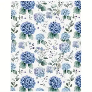 Cozy Blue Hydrangea Floral Flannel Throw Blanket - Soft Warm Lightweight for Bed Sofa Camping - All-Season Comfort Single-Sided Print Easy Care Perfect Gift for Mother's Day Ramadan  Flannel Fabric Decorative Throw