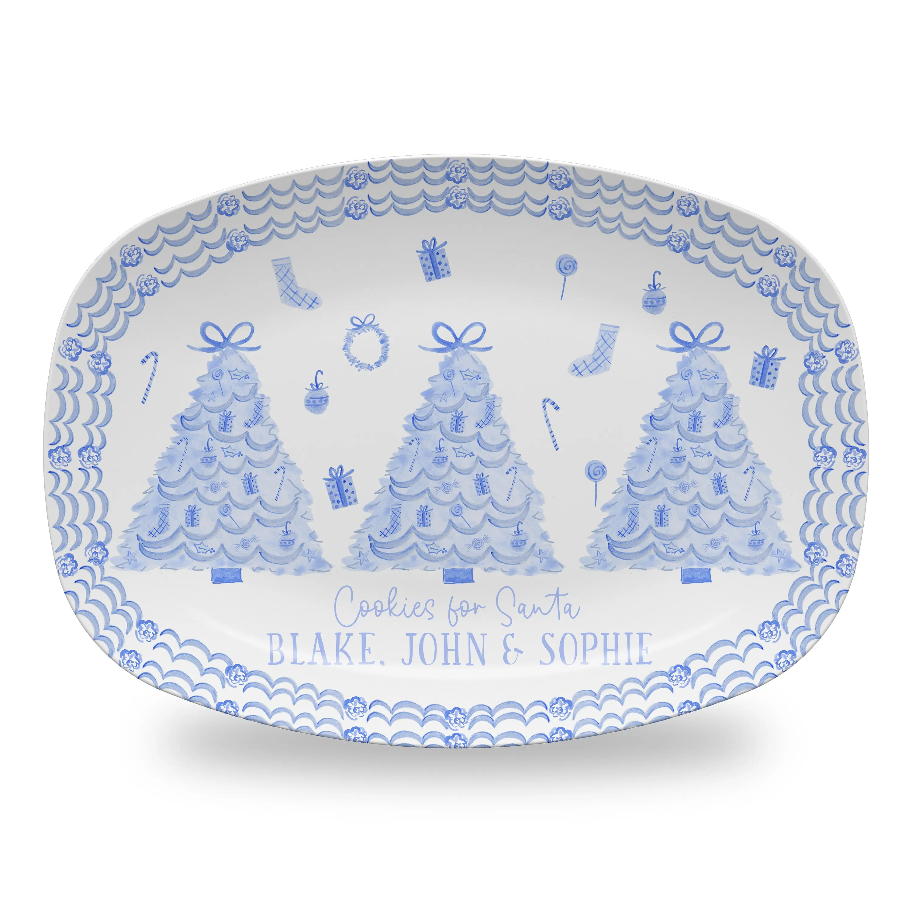 Christmas Toile Platter | Cookies for Santa Plate | Personalized Christmas Platter Monogrammed Hostess Gift Idea Santa | Non ceramic