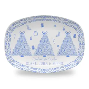 Christmas Toile Platter | Cookies for Santa Plate | Personalized Christmas Platter Monogrammed Hostess Gift Idea Santa | Non ceramic