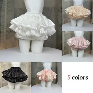 Satin Puffy Cake Skirts Women's Sweet Short Chic Ruffle Mini Skirt Preppy Style Girls Princess Lolita Cosplay Skirts Black/White