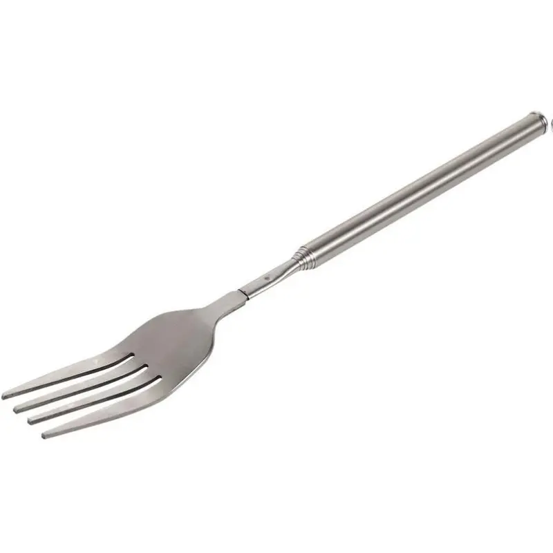Stainless Steel Extendable Telescopic Fork (8.7-25.4 in) with Expandable Handle - BBQ Utensils for Barbecue, Dinner Fruit Dessert Cutlery, Dinnerware Prank Tool, Barbecue Utensils