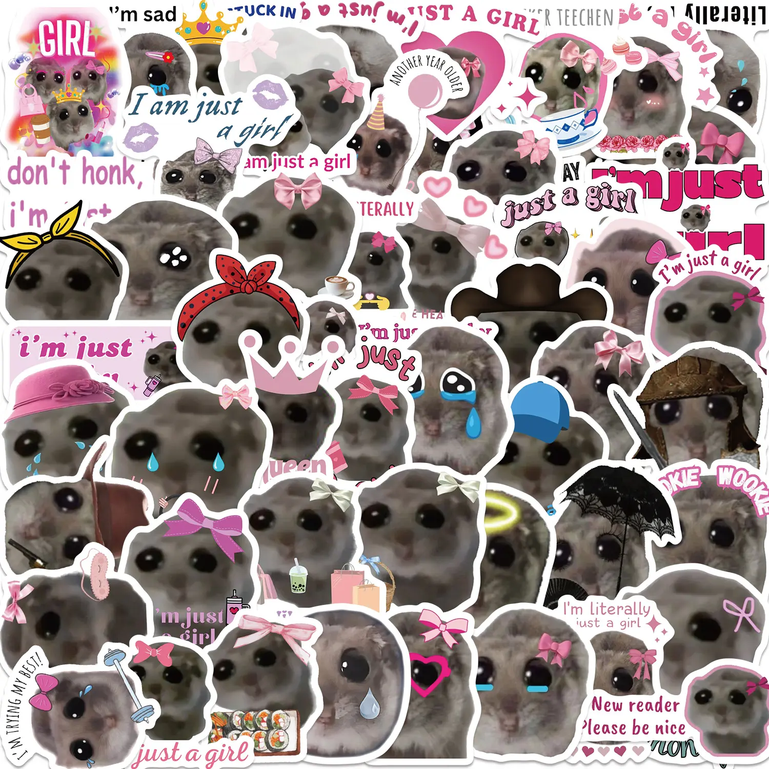 56 Pcs Sad Hamster Expression Graffiti Stickers, Guitar Notebook Luggage DIY Waterproof Decals, Funny Stickers, Fun and Creative Decorations