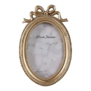 212 MAIN Polyresin 4x6 in. Oval Coquette Photo Frame - Elegant, Modern, With Bow, Home Decor Wall Accent
