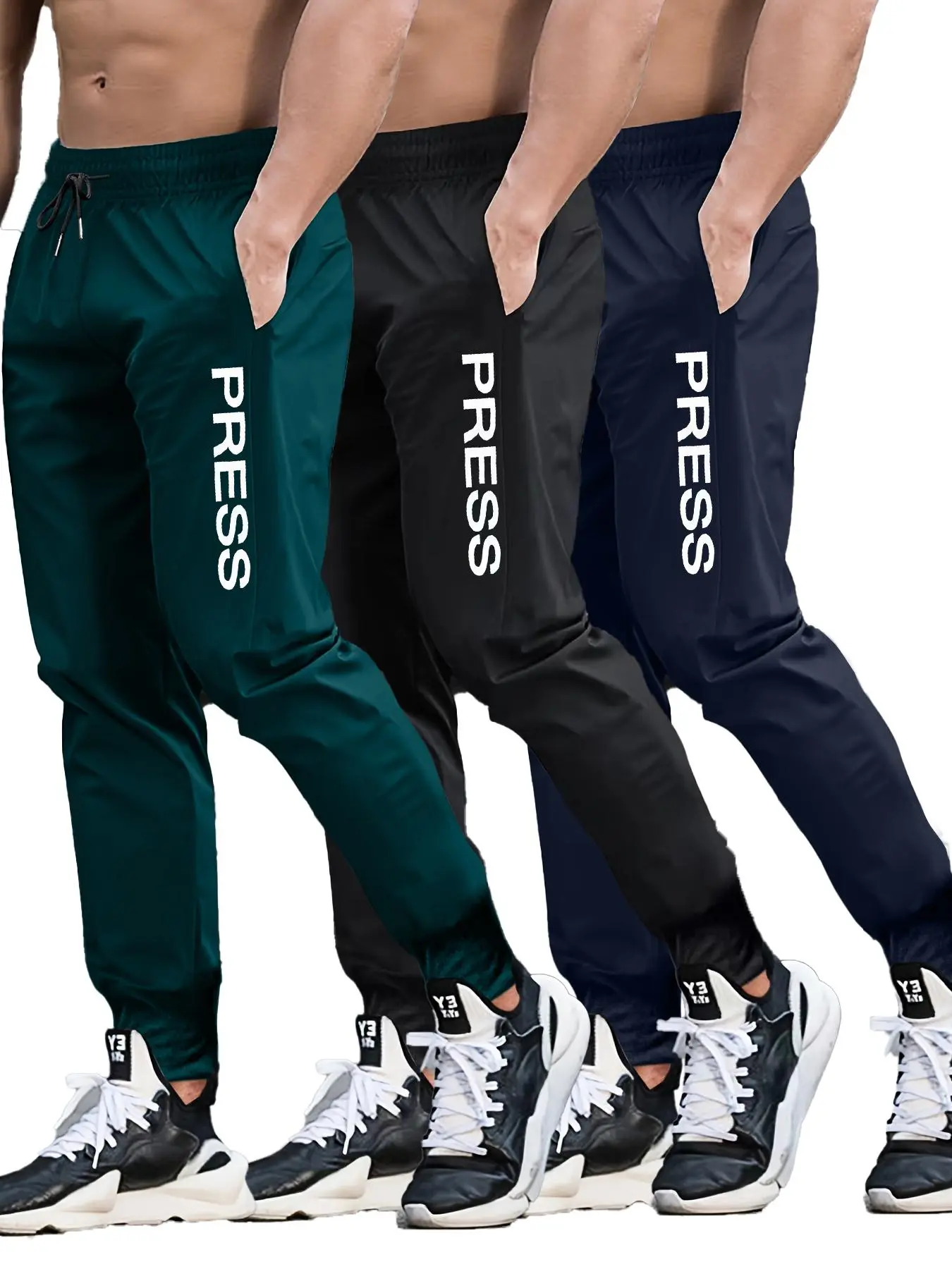 Men's Solid Color Letter Print Drawstring Waist Sweatpants, Regular Fit Casual Comfy  Sporty Pocket  Jogger Pants for Spring & Fall, Men's Trousers for Daily Wear, Athleisure Fitness Pants