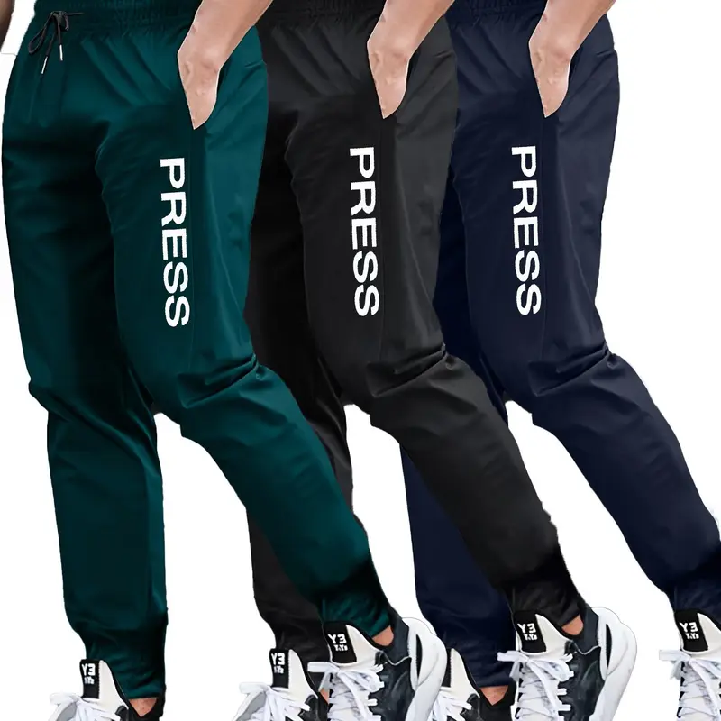 Men's Solid Color Letter Print Drawstring Waist Sweatpants, Regular Fit Casual Comfy  Sporty Pocket  Jogger Pants for Spring & Fall, Men's Trousers for Daily Wear, Athleisure Fitness Pants