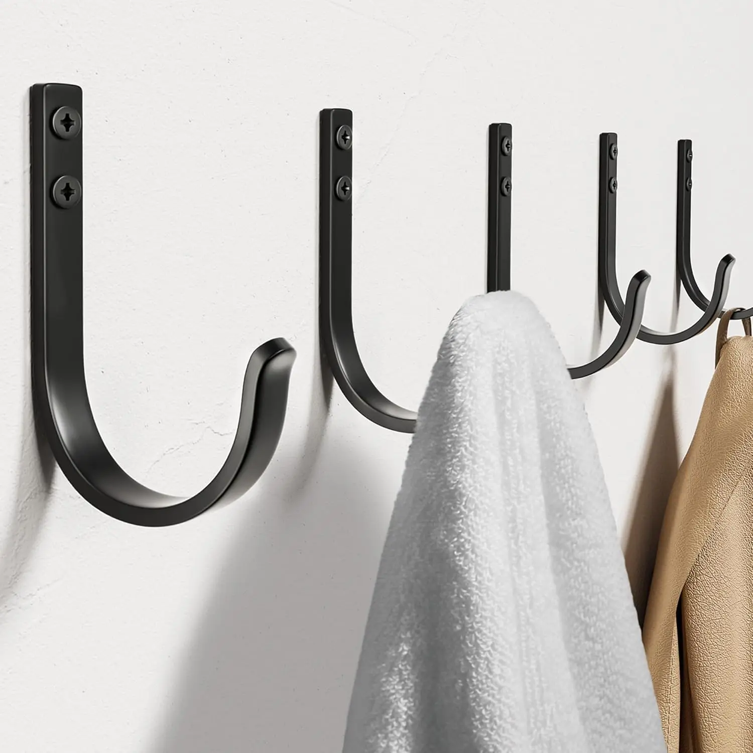 Wall Hooks for Hanging Towel/Coat - 22LB Screw in Metal Hanger Wall Mount, for Outdoor, Closet, Door, Bathrooms, for Backpack, Robe, Black 5 Pack