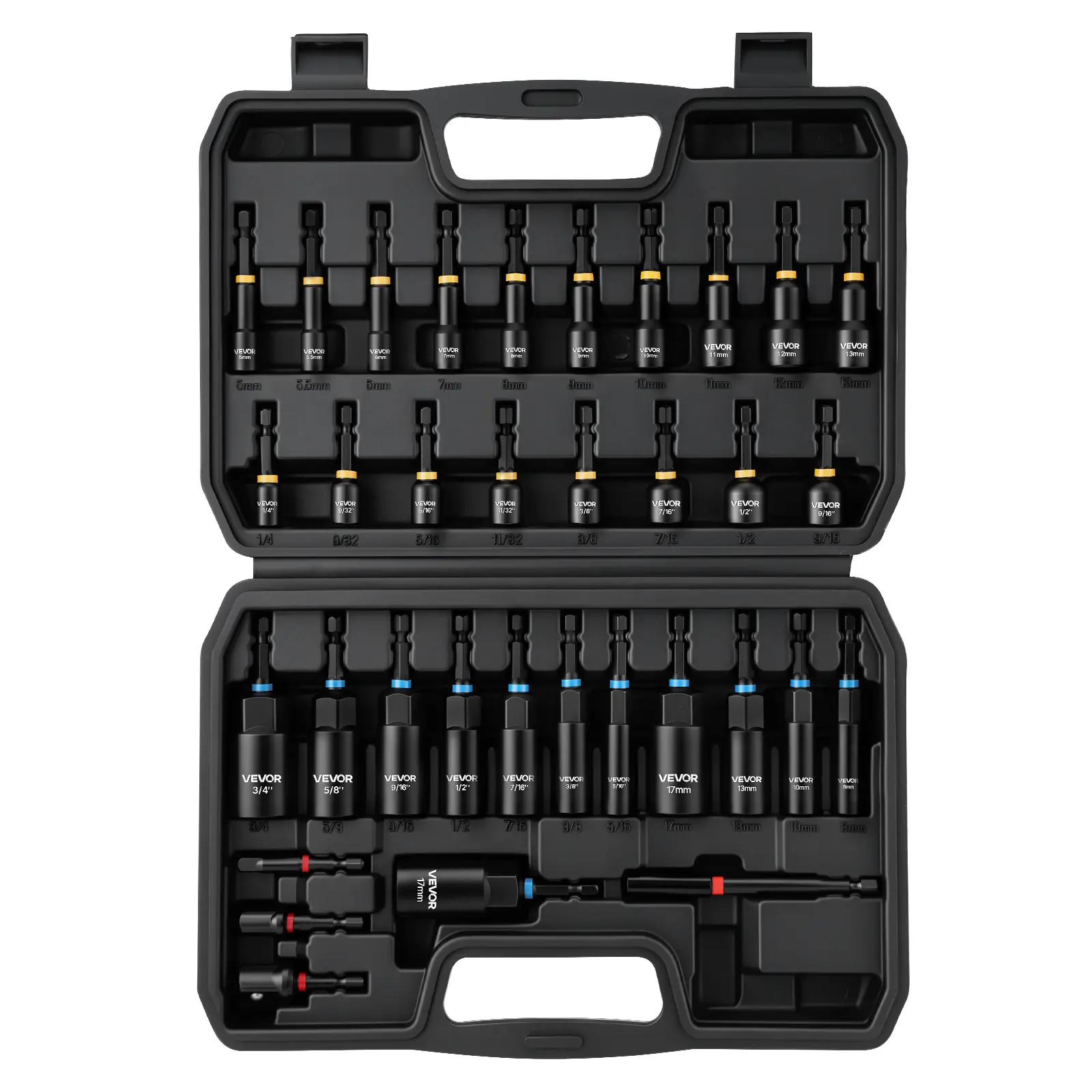 【summerfinds】VEVOR Master Magnetic Impact Nut Driver Set 34-Piece, Metric & SAE Sizes, with Nut Setter, Quick Release Extension, Wing Nut Driver, Storage Box, Versatile for Automotive, Machinery, and DIY Tasks