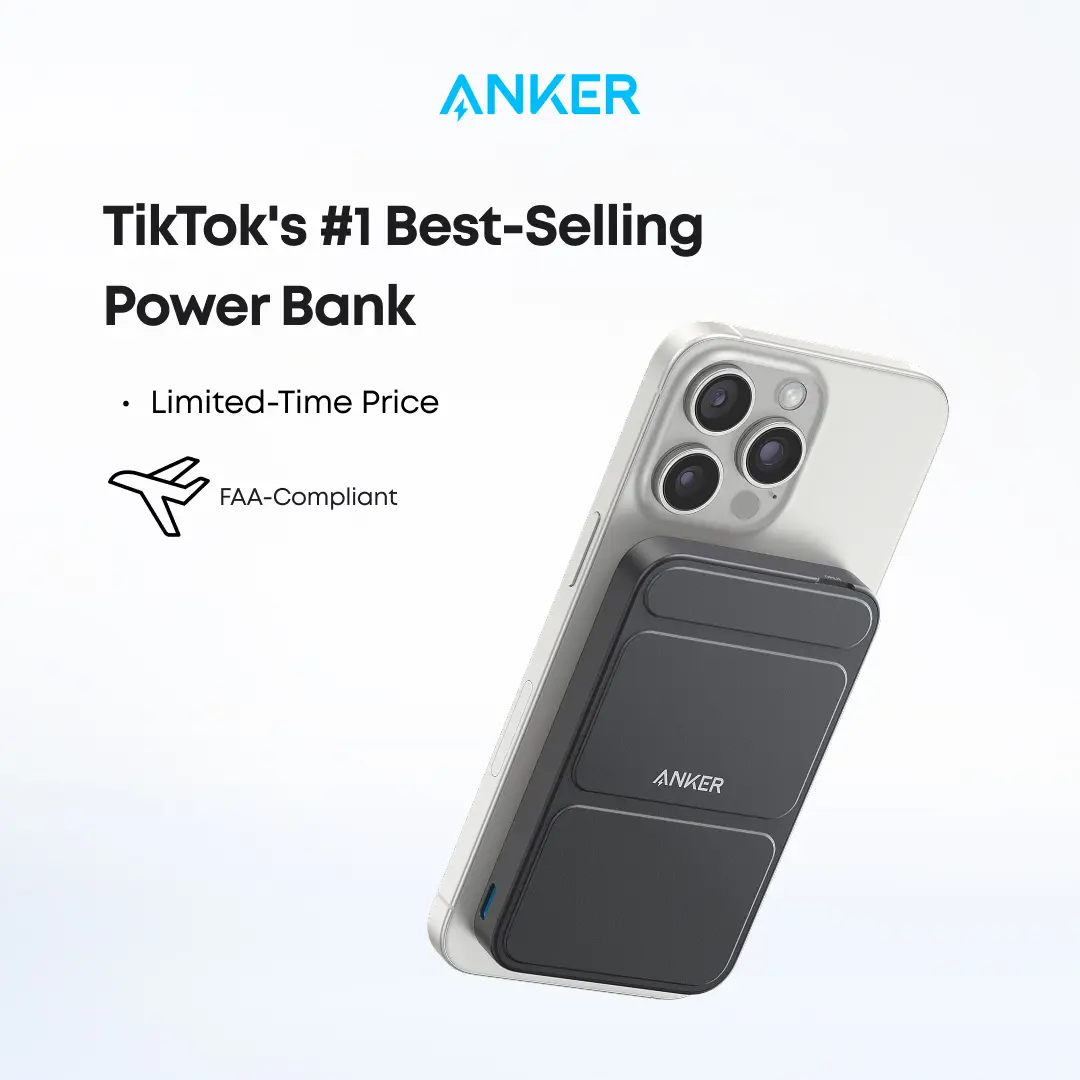 【Magnetic Power Bank】Anker 5,000mAh Magnetic Power Bank, Wireless Portable Charger with Foldable Stand & Side USB-C Port, Battery Pack for iPhone 17/16/15/14/13#DealsForYouDays