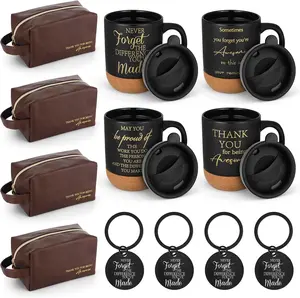 12 Pcs Thank You Gift for Men Male Teacher Coworker Employee Appreciation Gift 15 oz Coffee Cup Leather Toiletry Bag Inspirational Keychain Set for Boss Staff Dad Fathers Day Husband Friends