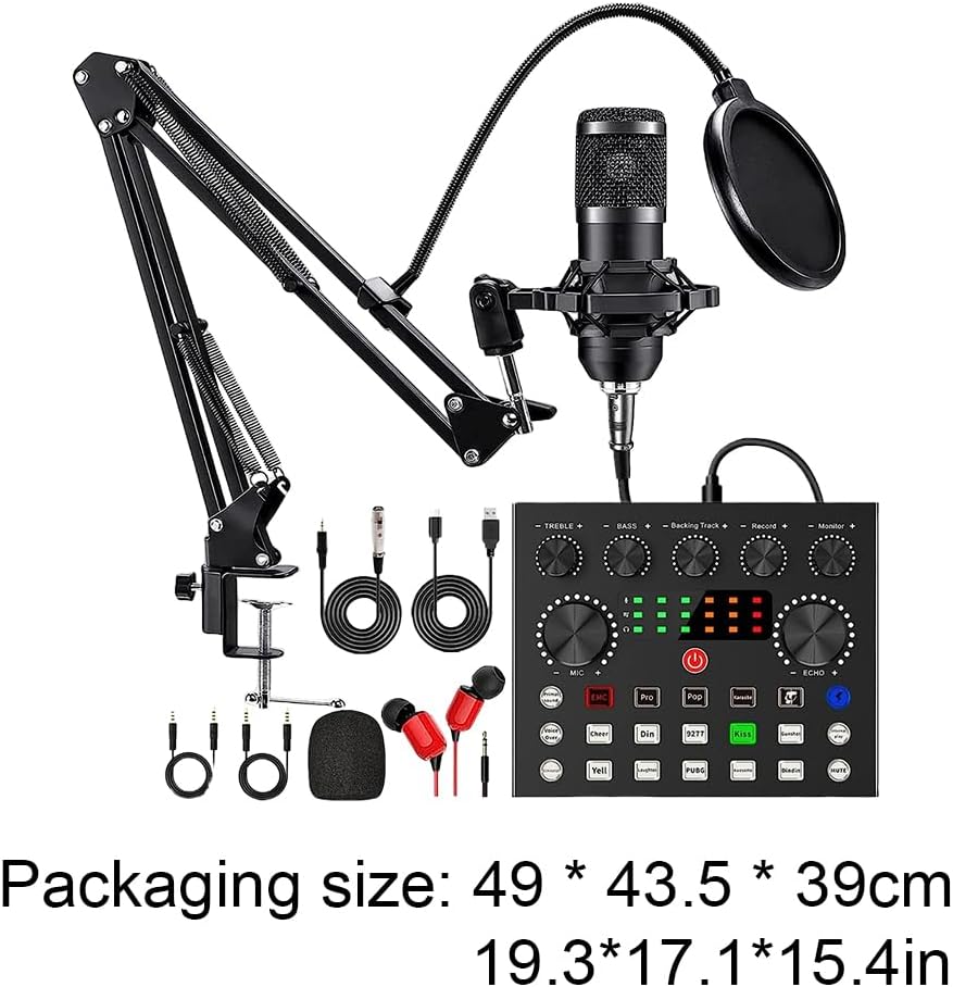 Safring Podcast Equipment Bundle, BM800 Podcast usb rechargeable Microphone Bundle with V8s Voice Changer, Condenser Microphone Recording Studio Package for Podcasting Live Streaming Singing PC Mobile TikTok YouTube dynamic mic sound card desk clamp