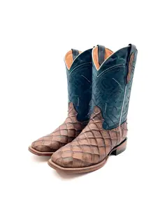 RUSTIC BROWN PIRARUCU | MEN SQUARE TOE COWBOY BOOTS