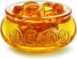 Handmade Crystal Glass Golden Treasure Basin! 41pcs Ingot Figurines for Wealth & Prosperity!  #FengShui #GoodLuckDecor #WealthVibes
