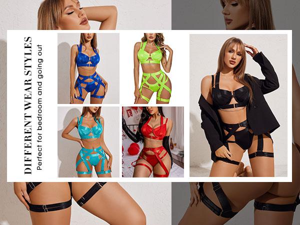 Avidlove Lingerie Set for Women Strappy Lingerie Underwire Push Up Bra Garter Set Lingerie with Chain Fit Breathable SpringStatements