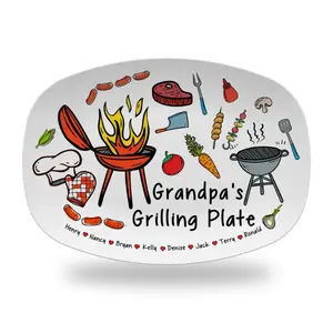 Father’s Day Grandpa’s Grilling Plate – Personalized BBQ Serving Tray, Custom Grandpa Kitchen Decor Gift from Grandkids