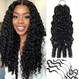 Burmese Curly Feather Human Crochet Hair Extensions for Black Women, 50 Strands, 60g, Pre-Separated Looped Invisible, Reusable Wet-and-Wavy Remy Hair